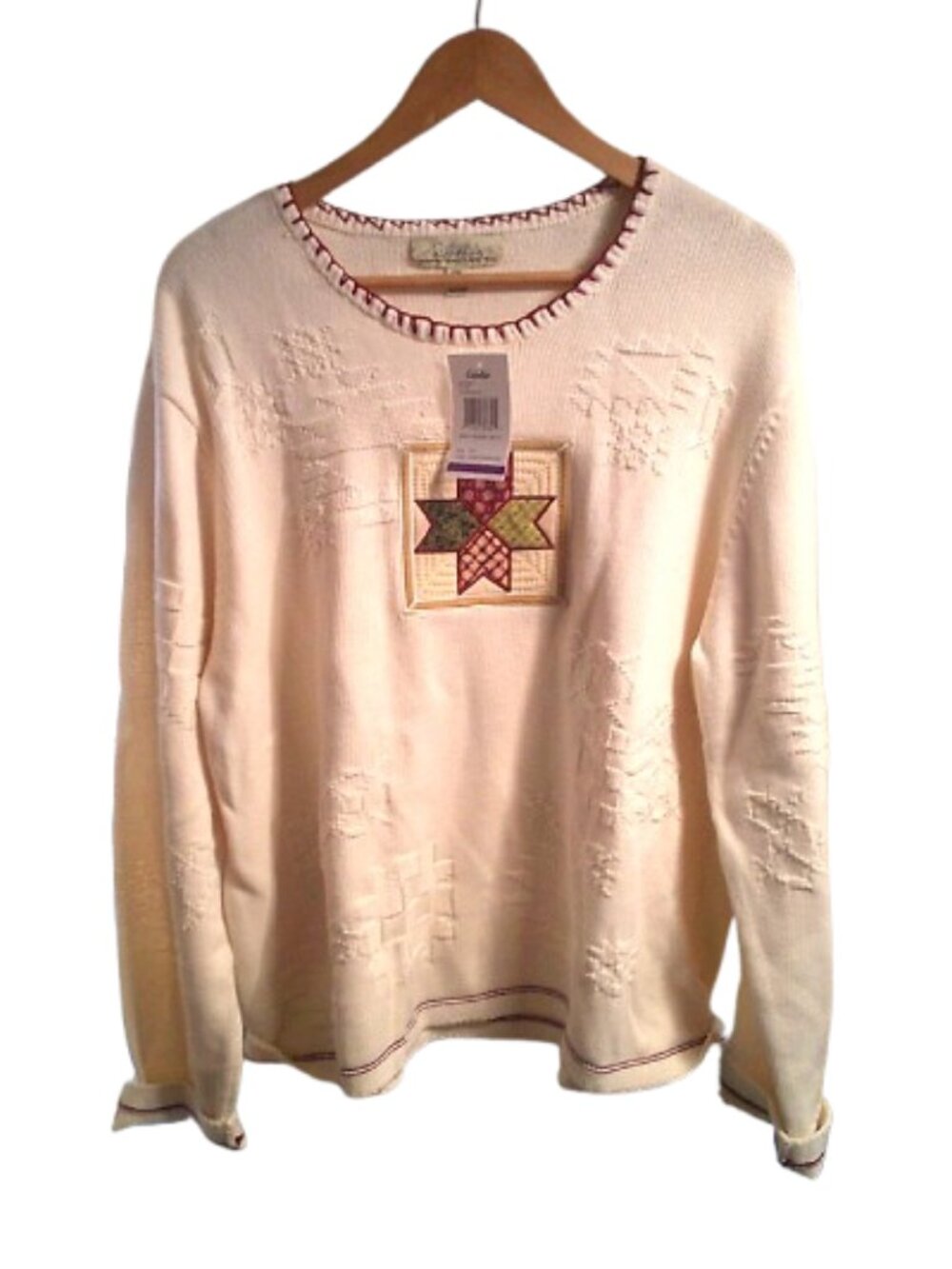 1990s Cabela's cream knit sweater quilted patch design NWT Size 2XL